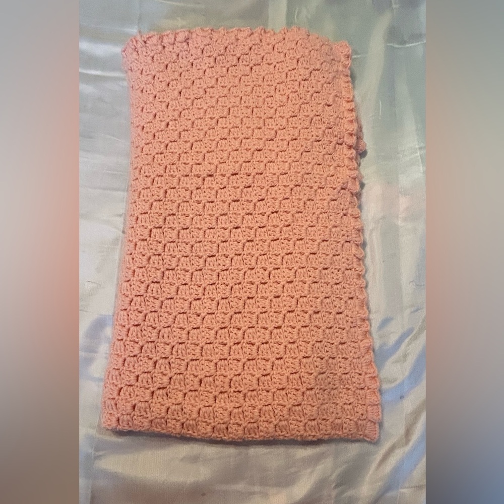 Vintage Handmade‎ Crochet Afghan Throw/ Baby Blanket Pink 36x50